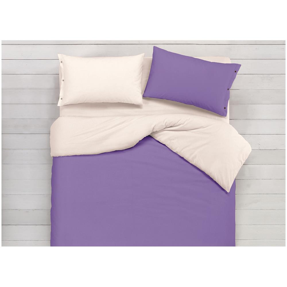 Copripiumino In 100% Cotone Double Face Panna Lilla Singolo Panna- Lilla - Foto 1