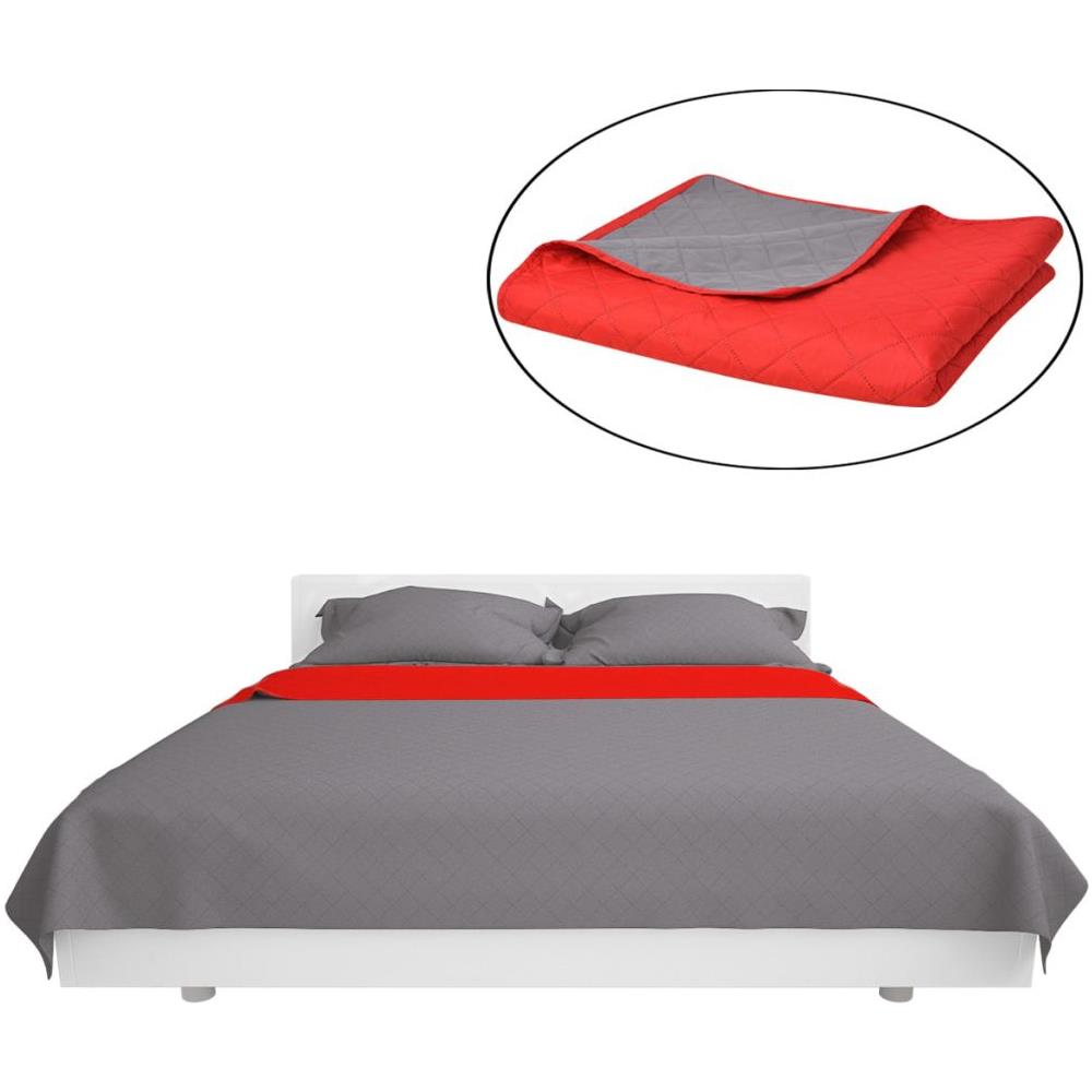 Copriletto Trapuntato Doppia Faccia Rosso E Grigio 220x240 Cm - Foto 2