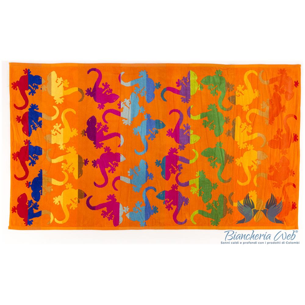 Telo Mare Jacquard In Spugna Disegno Fantasy Geco 90x170 Arancio - Foto 1