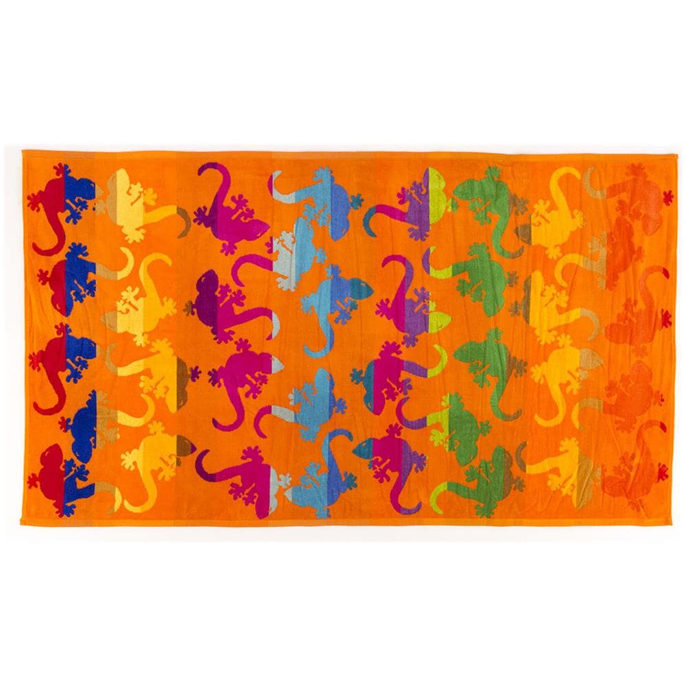 Telo Mare Jacquard In Spugna Disegno Fantasy Geco 90x170 Arancio - Foto 3