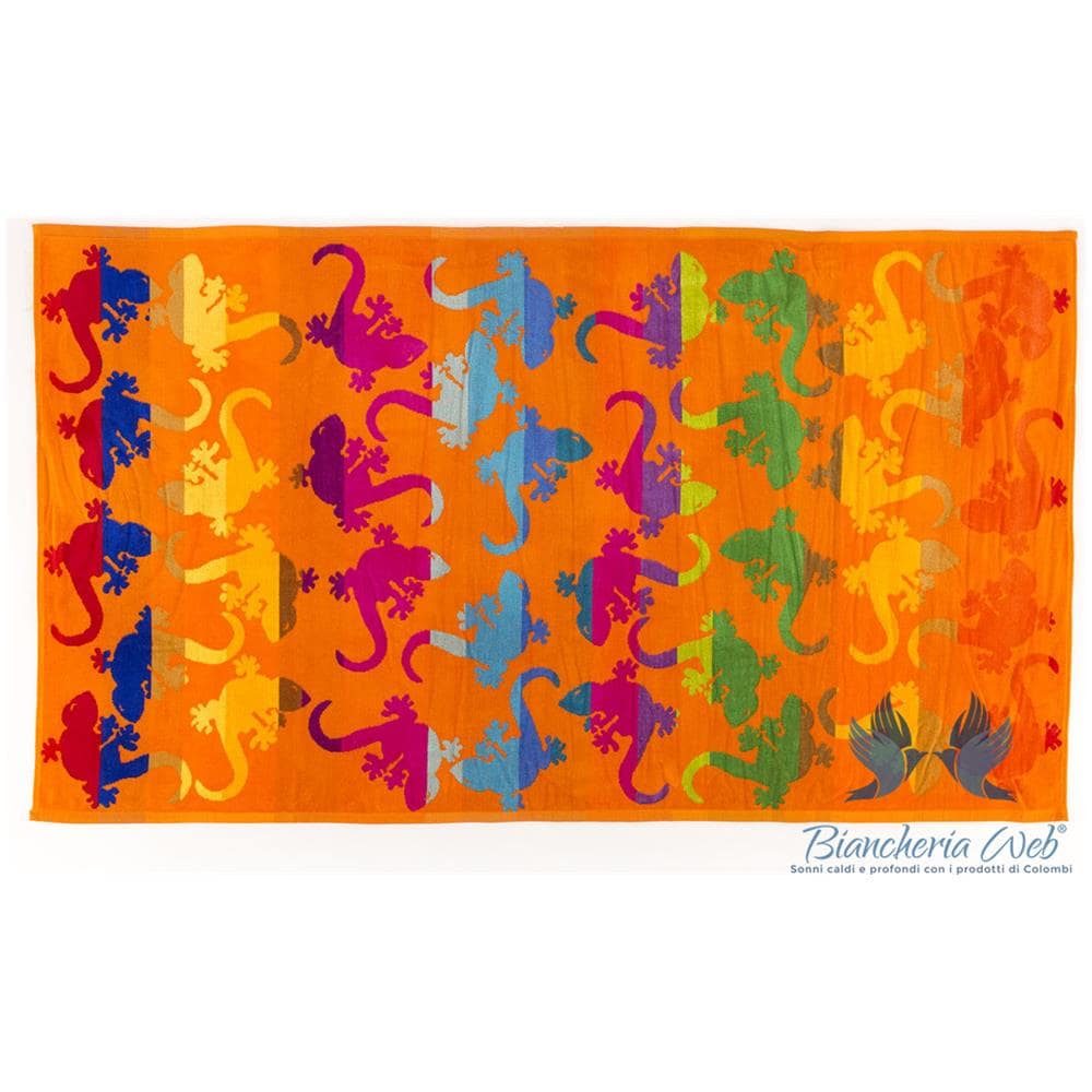 Telo Mare Jacquard In Spugna Disegno Fantasy Geco 90x170 Arancio - Foto 2