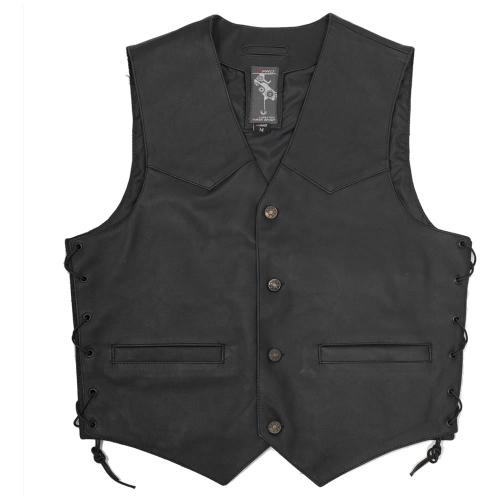 Gilet Pelle Classico Lacci Lato Foderato Bottoni Tasche Esterne Interne Nero 3xl - Foto 1