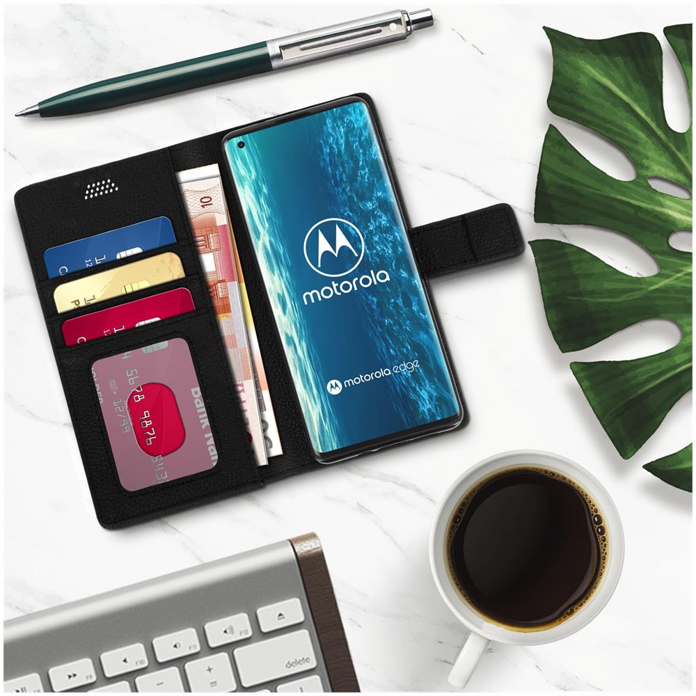 Custodia Motorola Edge Portafoglio Supporto Video Soft Touch Nero - Foto 2