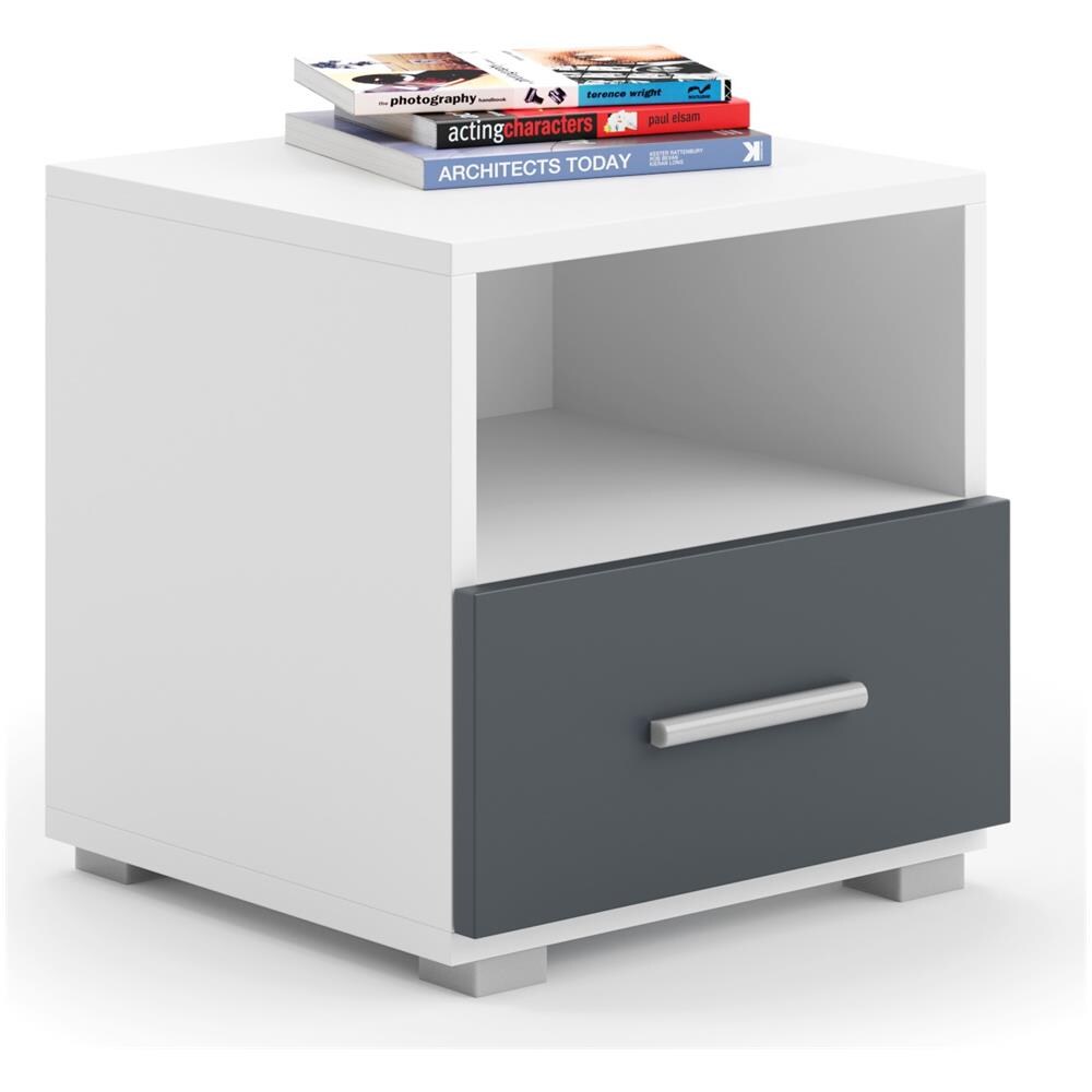 Comodino Emi Con 1 Cassetto Bianco E Grigio - Foto 1