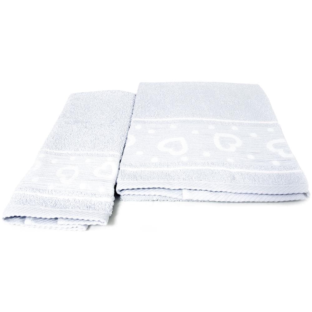 Set Asciugamano Copiola Salvietta Bagno In Spugna 100% Cotone Mod Amore Grigio - Foto 1