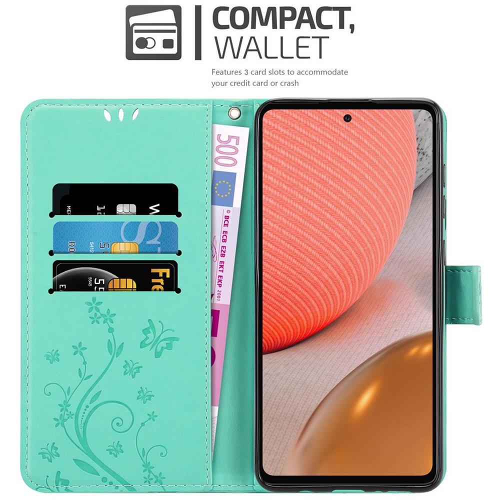 Cadorabo Custodia Compatibile Con Samsung Galaxy A72 5g In Turchese Fiore - Coperchio Protettivo In Design Floreale Con Chiusura Magnetica, Funzione Stand E Slot Per Carte - Foto 2