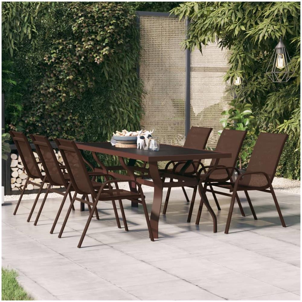 Tavolo Da Giardino Marrone E Nero 180x80x70 Cm Acciaio E Vetro - Foto 1