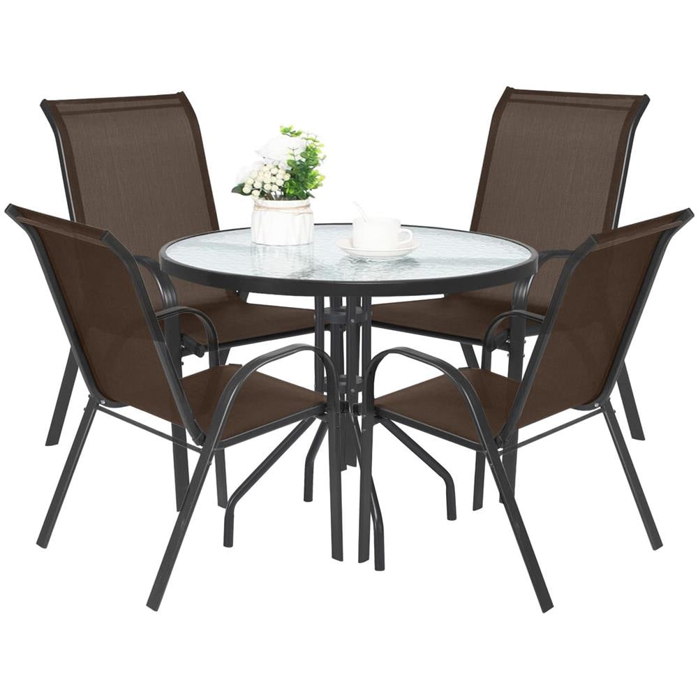 Set da giardino rotondo ISLAND con 4 sedie Sofia marroni da 90 cm - Foto 1