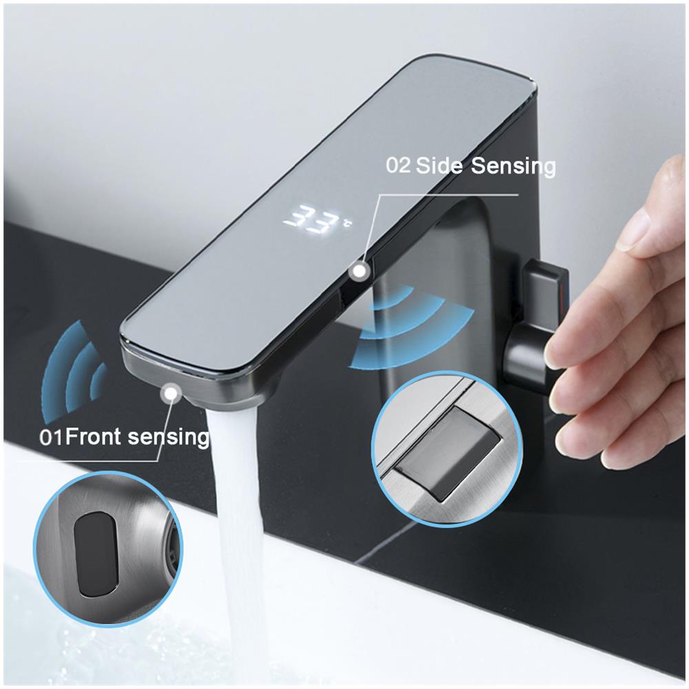 Rubinetto per lavabo da bagno, Blackswan, tipo M226, modello grigio antracite, con display LCD e sensore, dimensione 18 cm - Foto 4