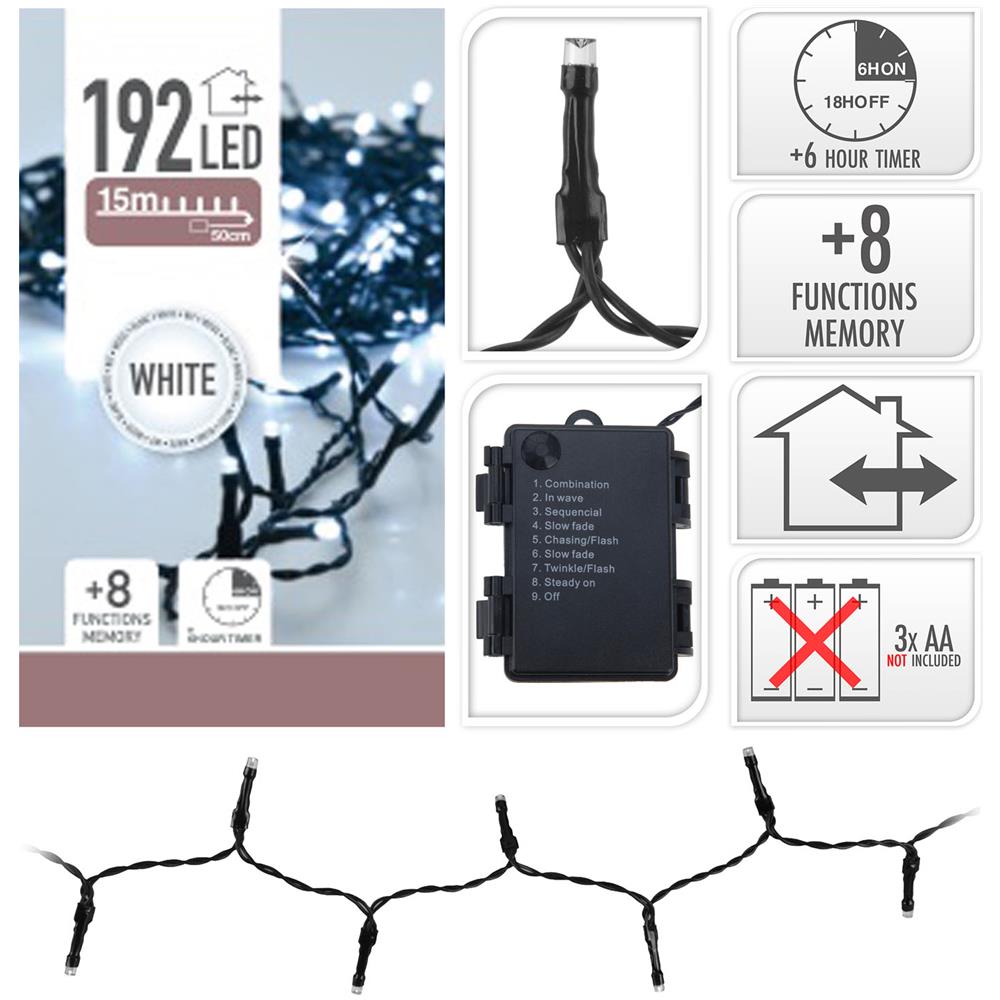 Luci Di Natale 192 Led Colore Bianco Freddo A Batteria Con Timer 8 Giochi Di Luce - Foto 1