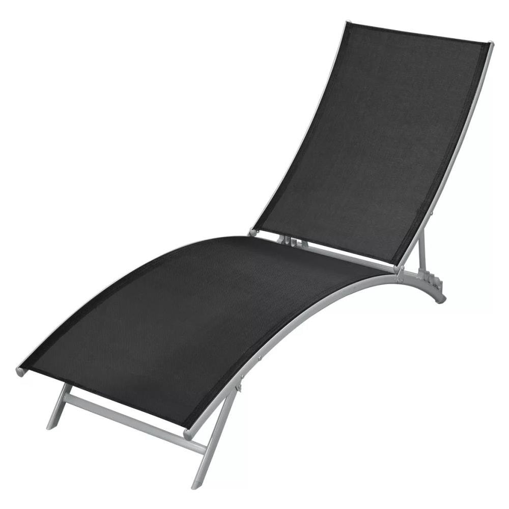 Lettino Prendisole in Acciaio e Textilene Nero - Foto 1