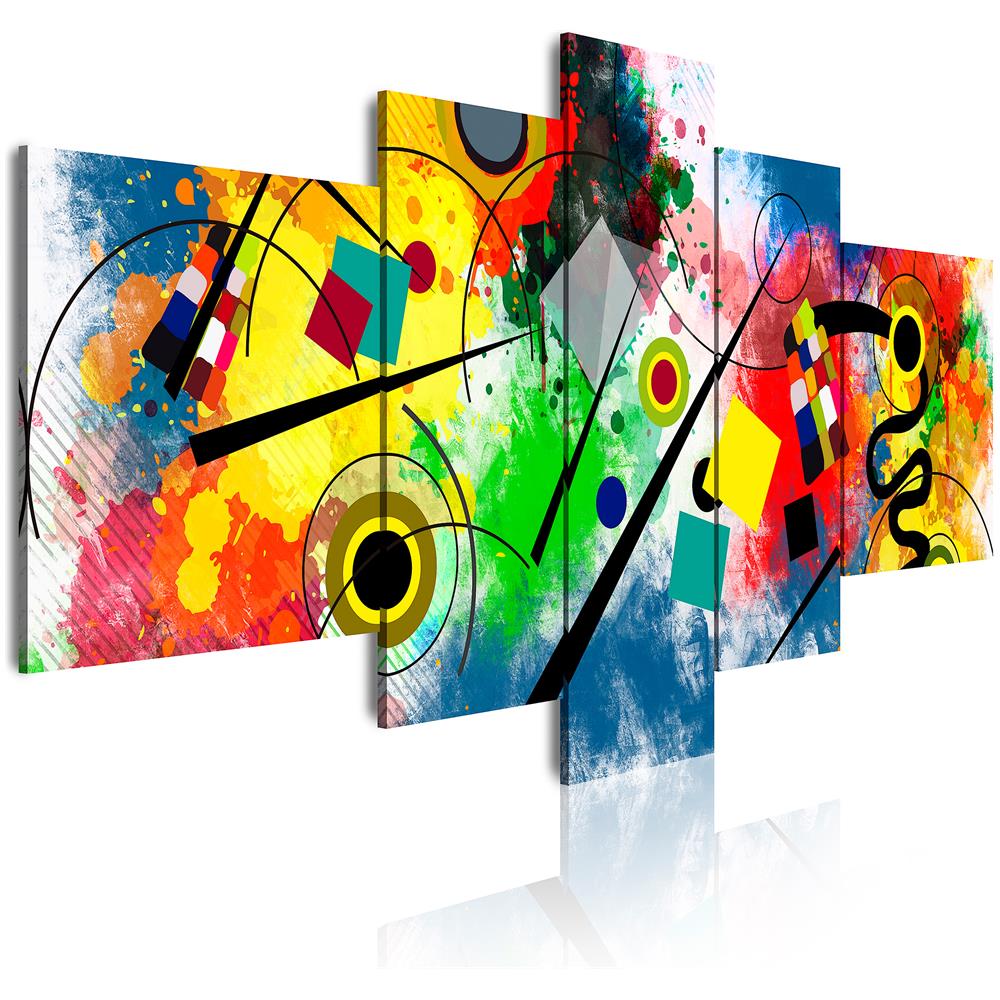 Quadro Moderno Su Tela Montato Su Telaio In Legno Di 5 Pezzi, Stile Astratto Kandinsky, 180x85cm - Foto 1