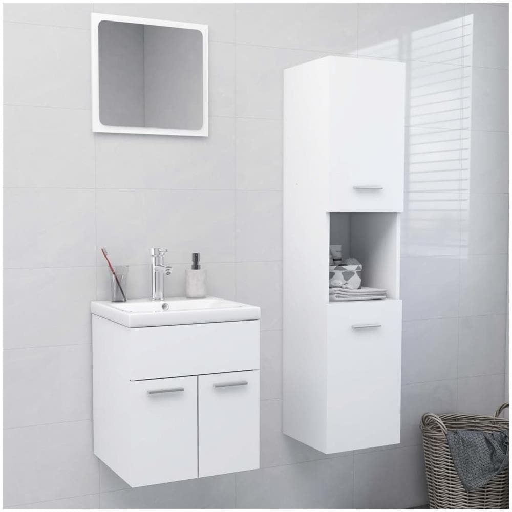 Set Mobili Da Bagno Bianco In Truciolato - Foto 1