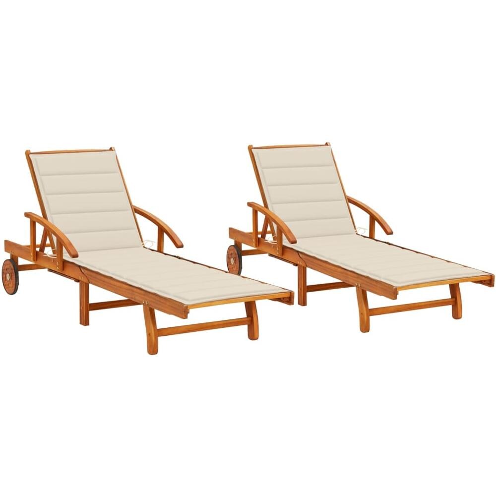 Sdraio 2 pz con Cuscini in Legno Massello di Acacia - Foto 1