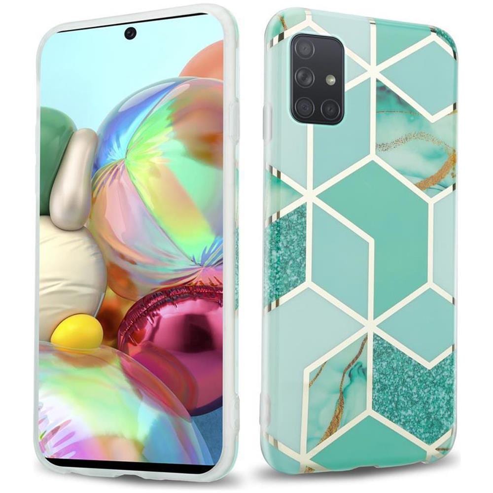 Custodia Compatibile Con Samsung Galaxy A71 5g In Marmo Verde Chiaro Verde Oro No. 3 - Coperchio Protettivo In Silicone Tpu Con Motivo A Mosaico - Foto 1