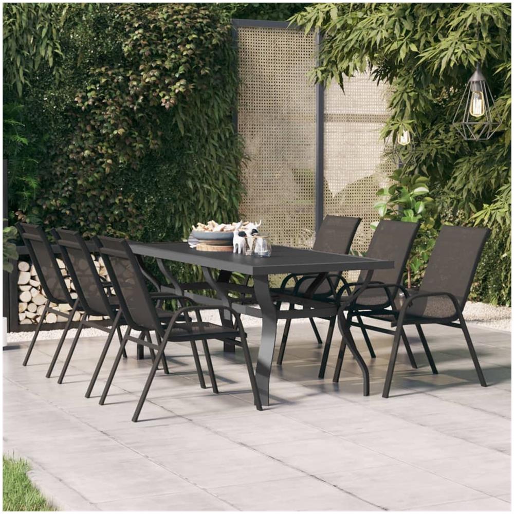 Tavolo Da Giardino Grigio E Nero 180x80x70cm In Acciaio E Vetro - Foto 1