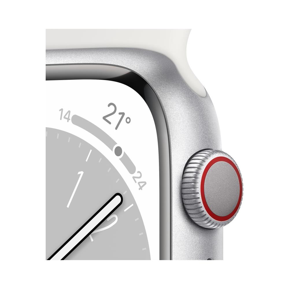 Watch Series 8 45mm Impermeabile 5ATM GPS + Cellular 32GB WiFi / Bluetooth con Cassa in Alluminio Color Argento e Cinturino Sport Bianco - Foto 4