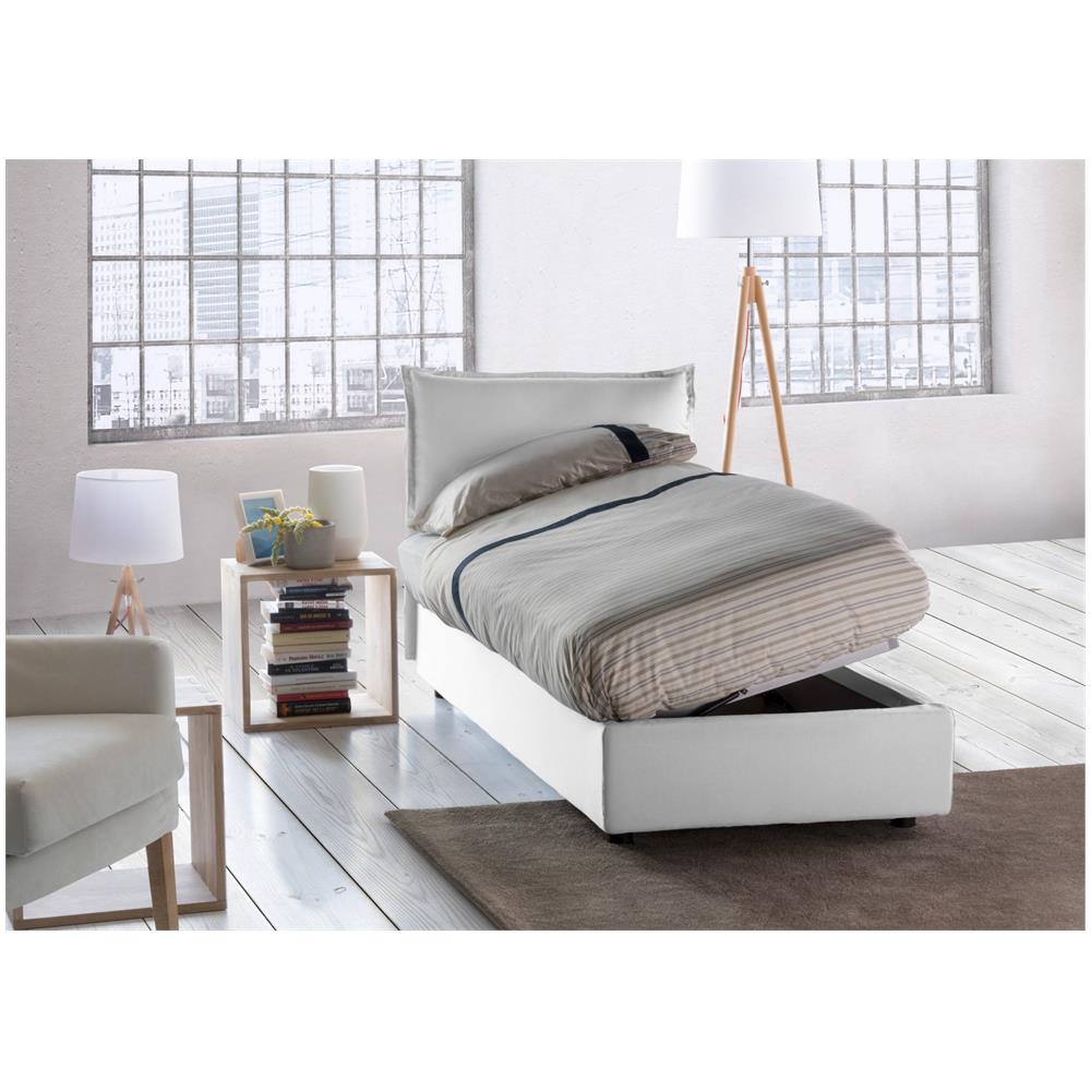 Letto Singolo Luna, Letto Contenitore Con Rivestimento In Tessuto, 100% Made In Italy, Apertura Laterale, Adatto Per Materasso Cm 80x190, Bianco - Foto 2
