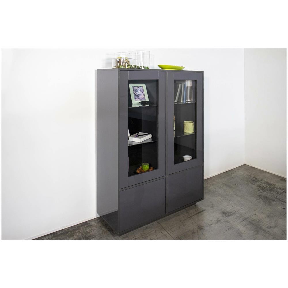 Vetrina Kevin Credenza 3 Ante Made In Italy - 80x38x121 Cm, Antracite E Acero