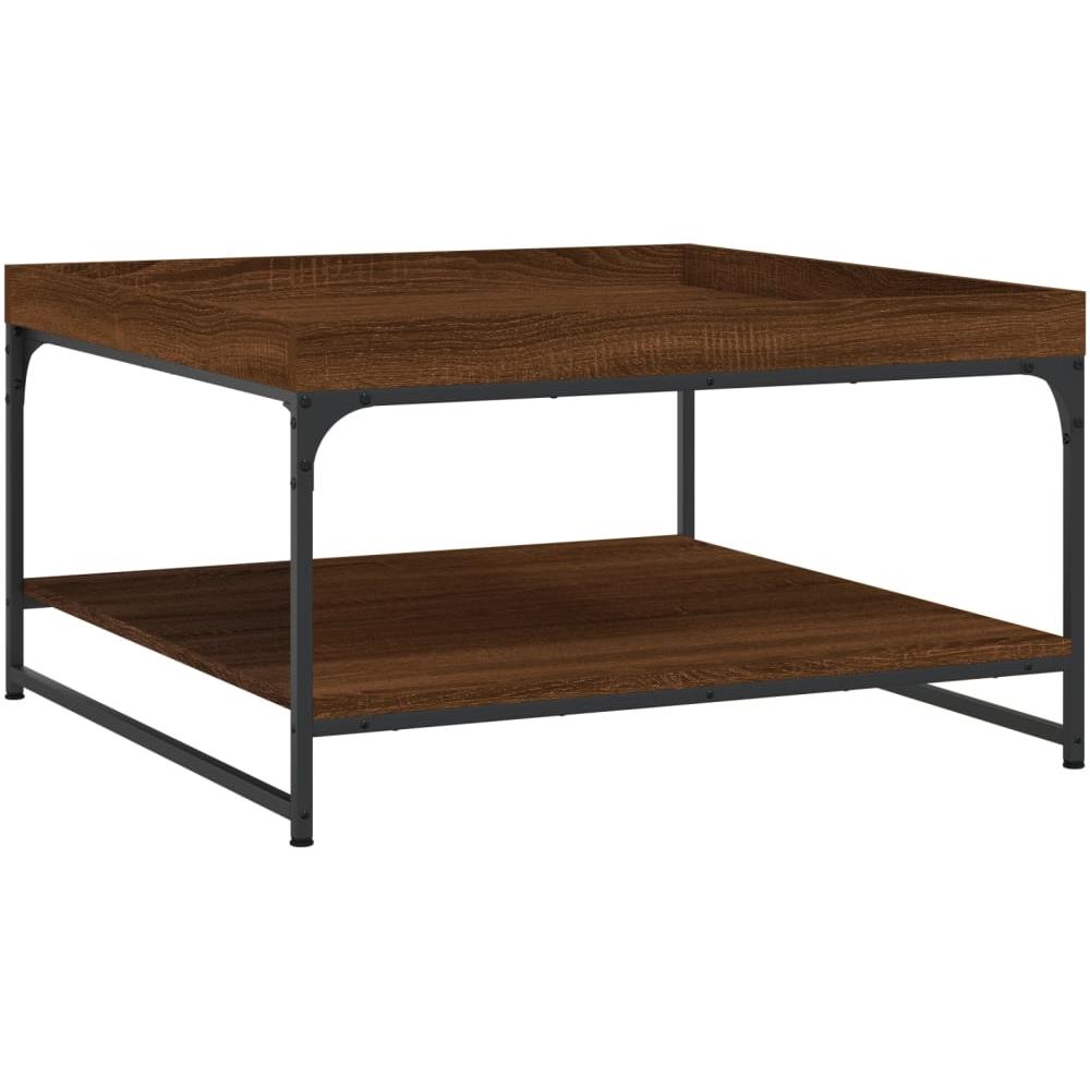 Tavolino Rovere Marrone 80x80x45cm In Legno Multistrato E Ferro - Foto 2