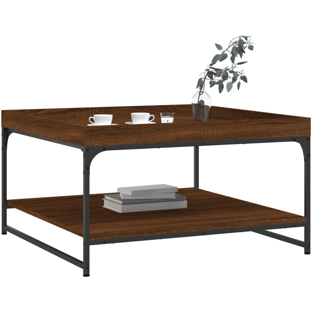 Tavolino Rovere Marrone 80x80x45cm In Legno Multistrato E Ferro - Foto 3