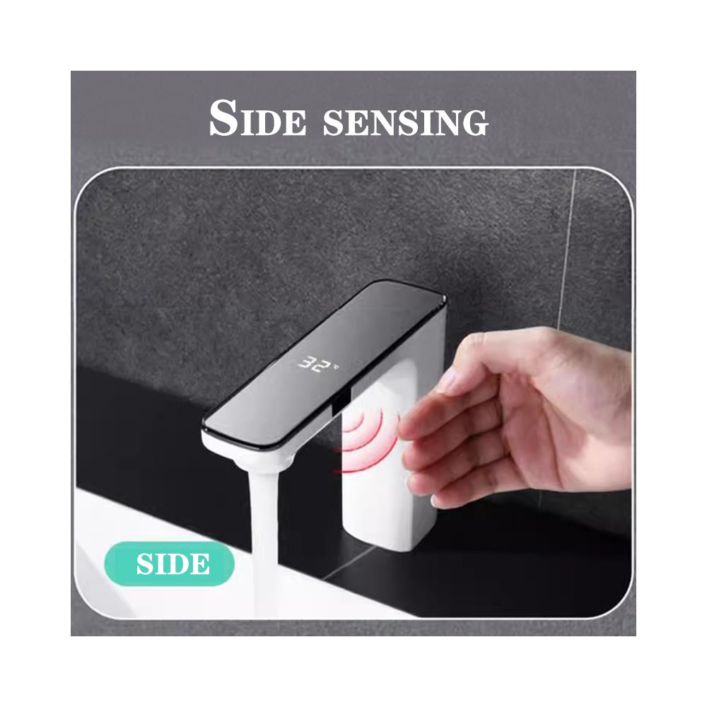 Rubinetto per lavabo da bagno, Blackswan, tipo M225, modello bianco, con display LCD e sensore, dimensioni 18 cm - Foto 2
