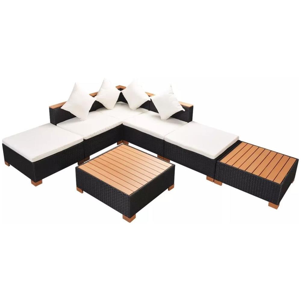 Set Divani da Giardino 7 pz con Cuscini in Polyrattan Nero - Foto 2