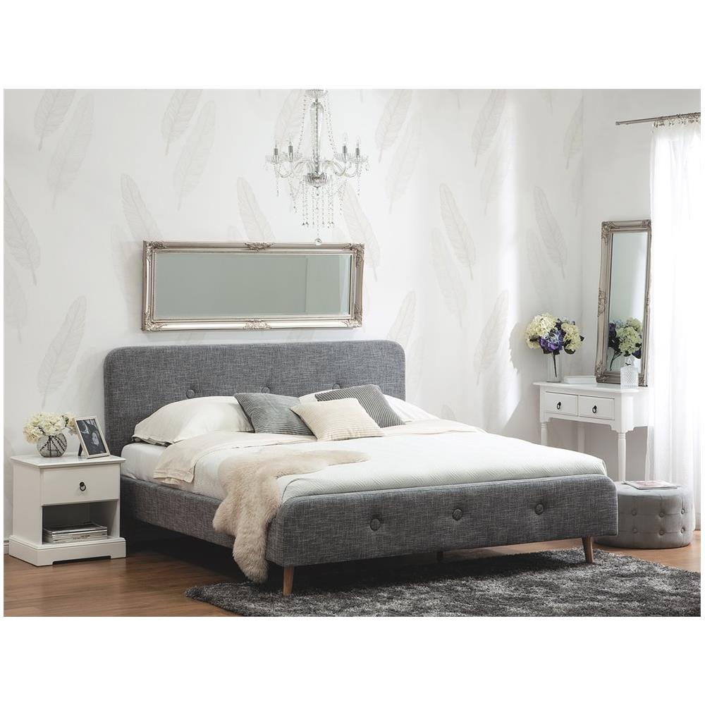Letto In Tessuto Grigio Chiaro Con Rete A Doghe 180 X 200 Cm - Rennes - Foto 2