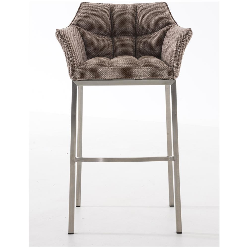 Sgabello DAMASO B con Telaio a 4 Gambe Nero, in Tessuto Marrone Terra Telaio Acciaio Inox - Foto 2