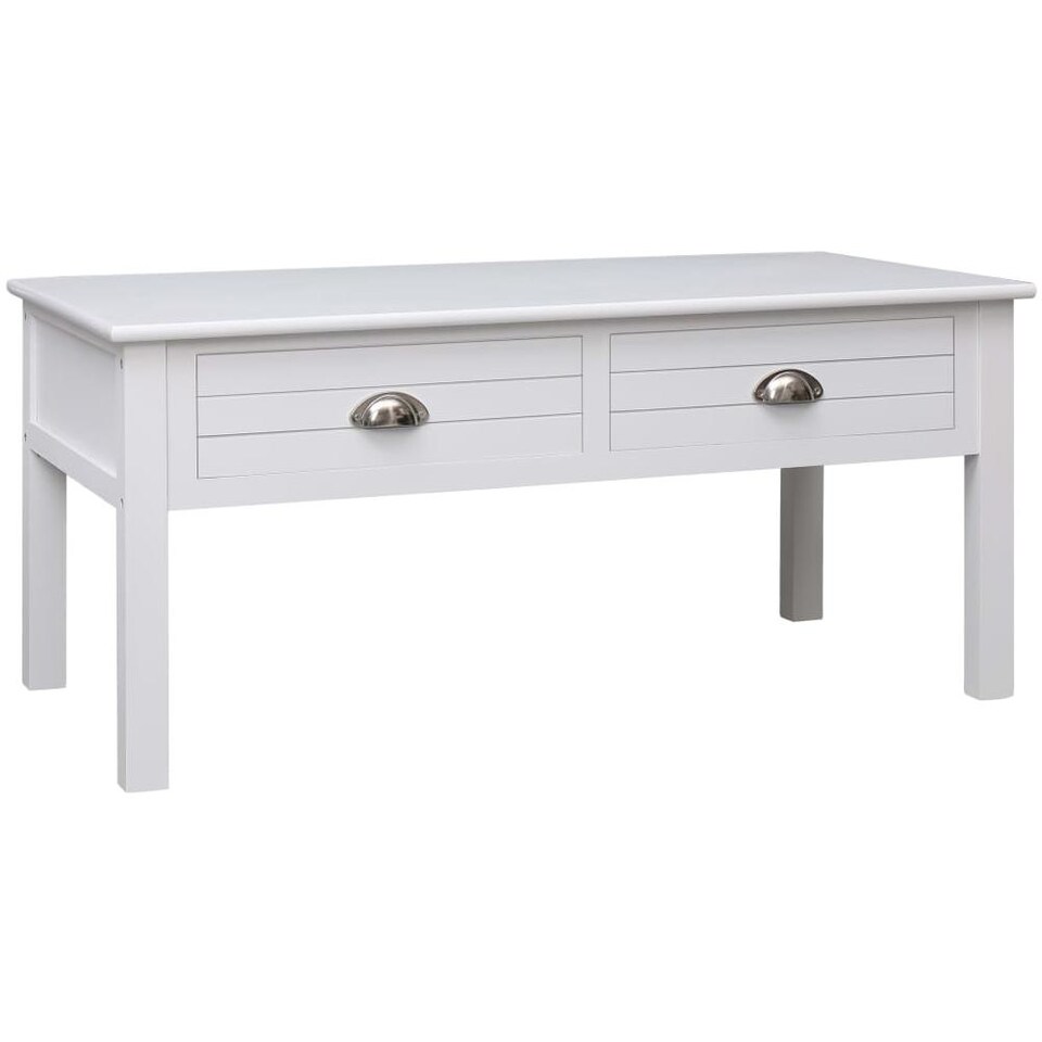 VCM Tavolino Da Salotto Kobila – Legno, Bianco, 115x58x52 Cm Con Ripiani Laterali