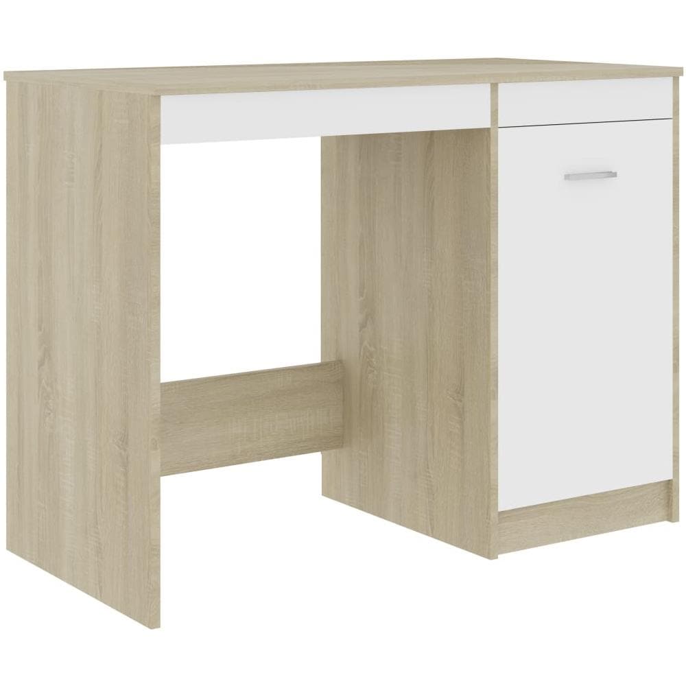 Scrivania Bianca e Rovere Sonoma 100x50x76 cm Legno Multistrato - Foto 2