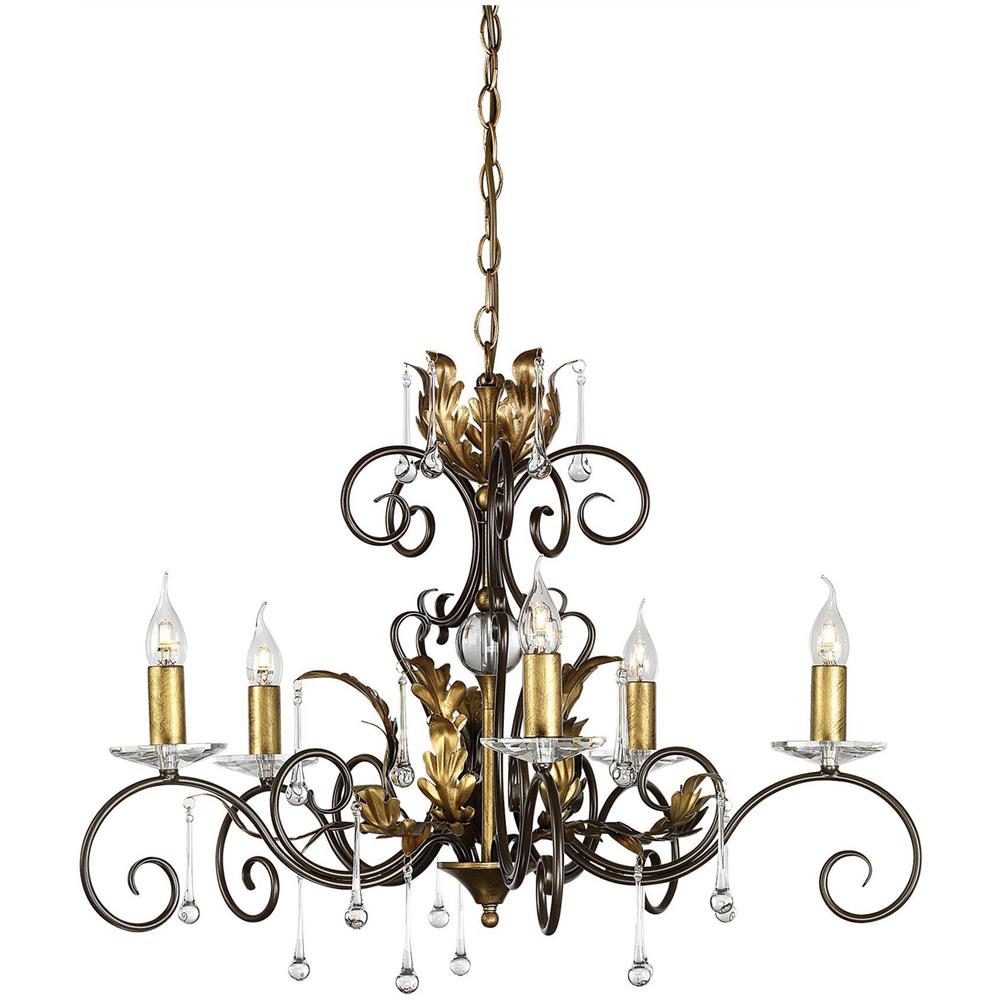 Lampadario A 5 Luci Bronzo, Design Foglie Floreali Oro, E14 - Foto 1