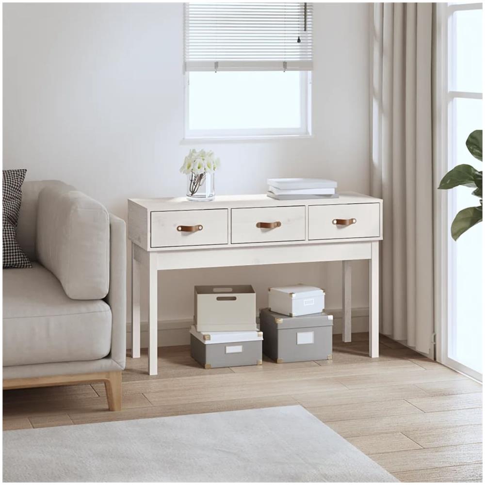 Tavolo Consolle Bianco 114x40x75 Cm In Legno Massello Di Pino - Foto 1