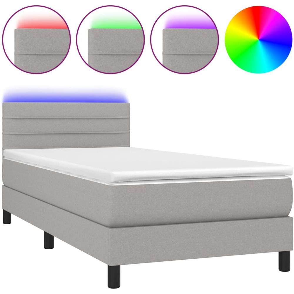 Letto A Molle Materasso E Led Grigio Chiaro 100x200 Cm Tessuto - Foto 2
