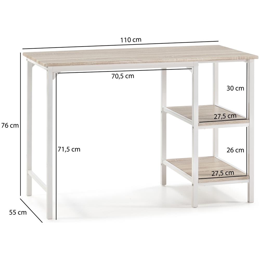 Scrivania Colón Bianco, 2 Mensole, Stile Nordico, 110 (lunghezza) X 55 (profonditá) X 76 (altezza) Cm - Foto 3
