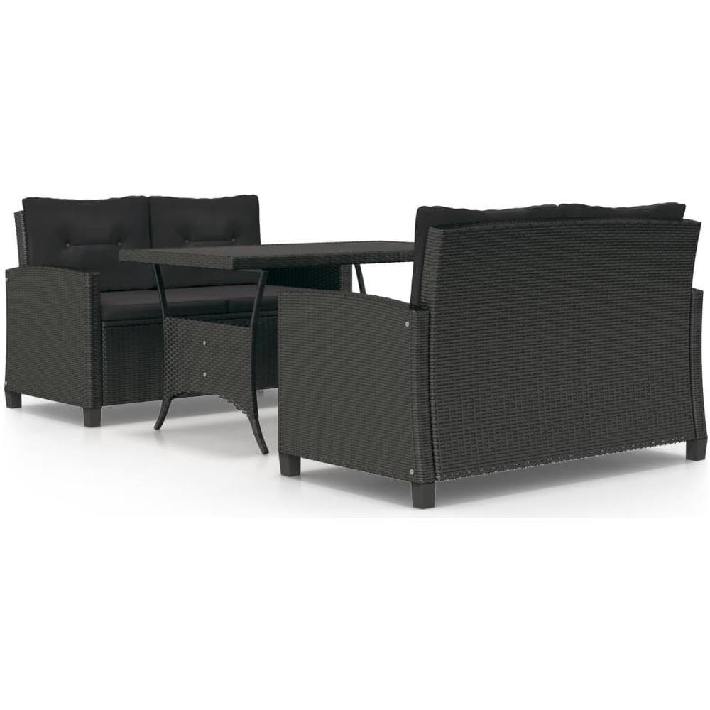 Set Da Pranzo Da Giardino 3 Pz Con Cuscini Nero In Polyrattan - Foto 2