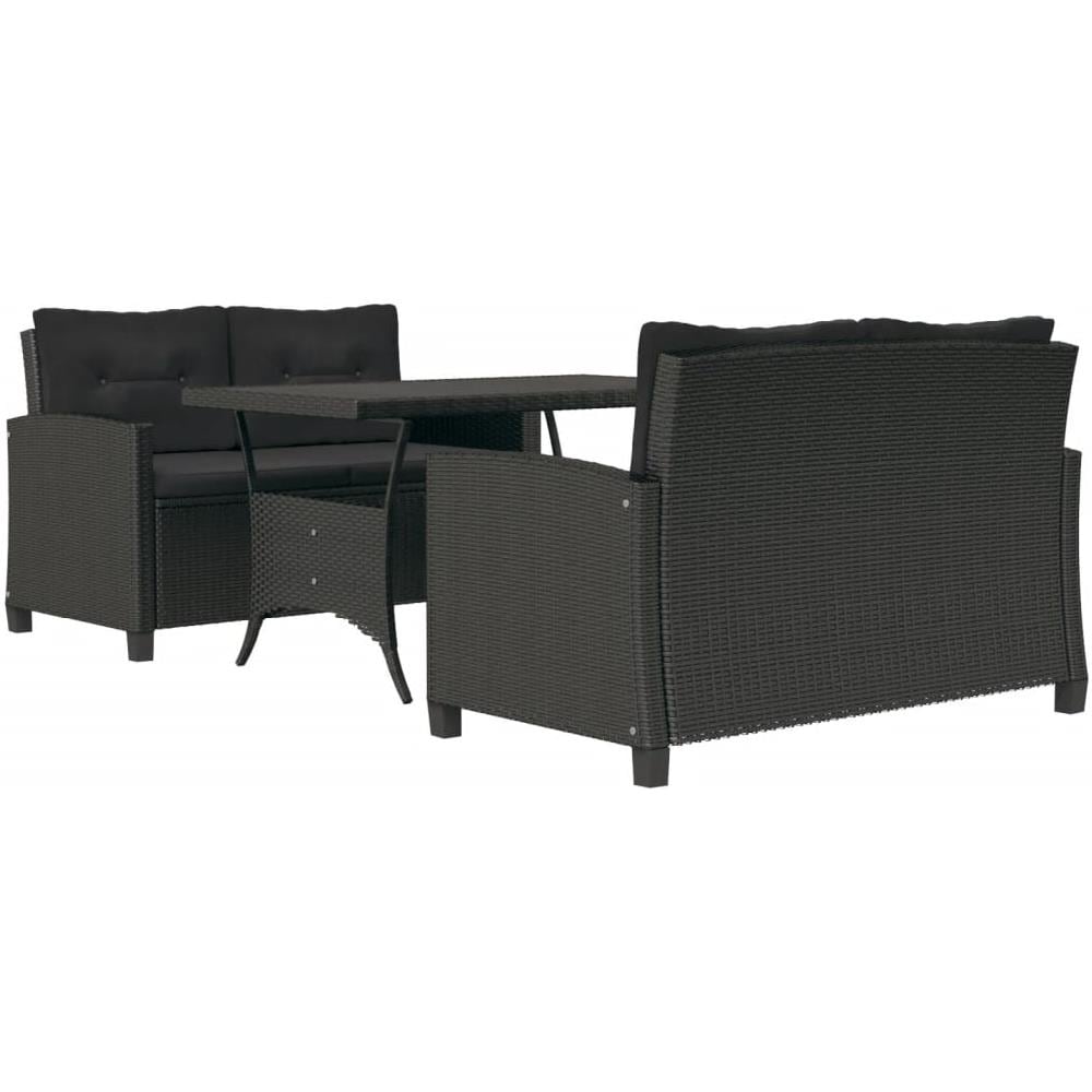 Set Da Pranzo Da Giardino 3 Pz Con Cuscini Nero In Polyrattan - Foto 3