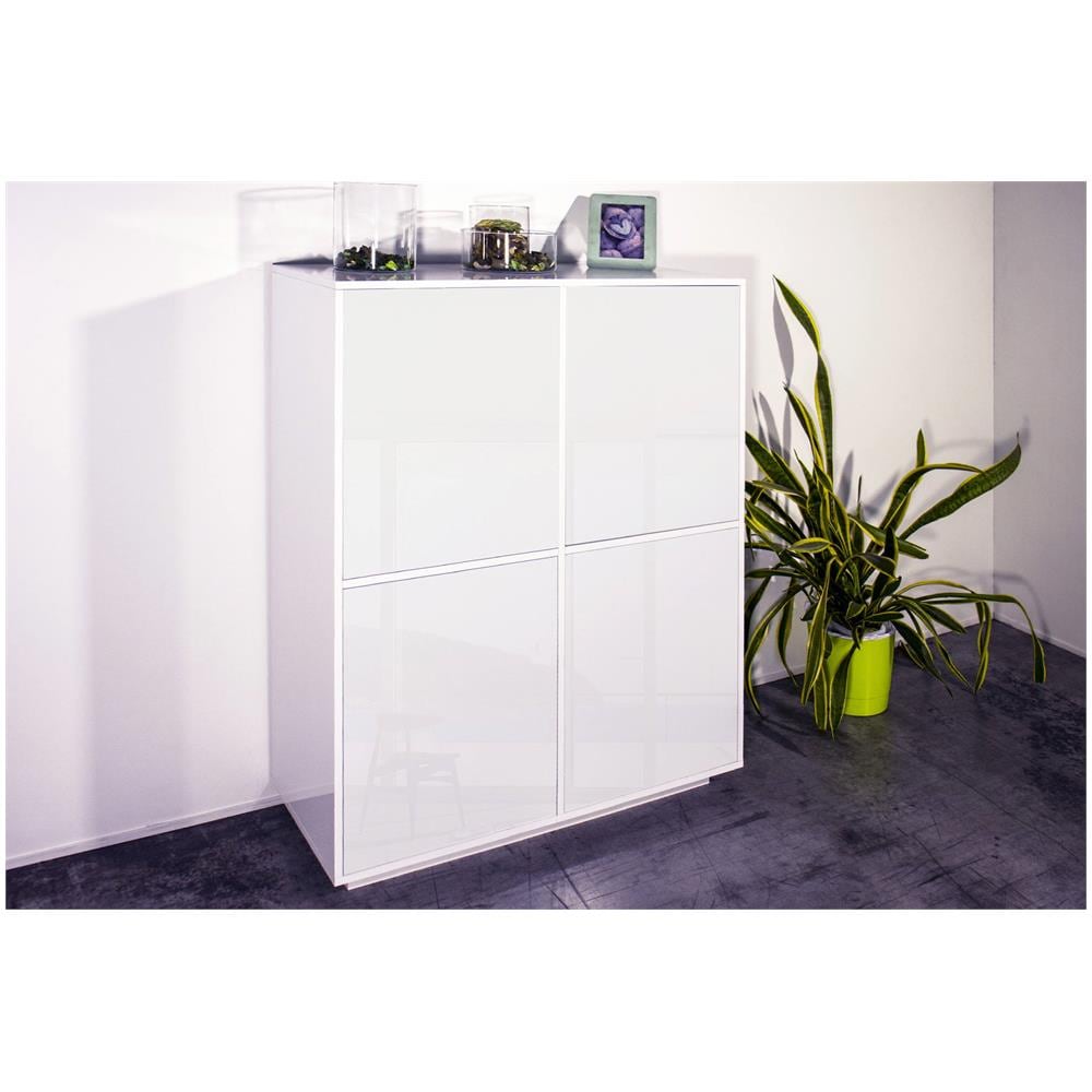 Credenza Zaccaria, Madia Da Cucina A 4 Ante, Buffet Da Soggiorno, 100% Made In Italy, Cm 100x41h126, Bianco Lucido - Foto 1