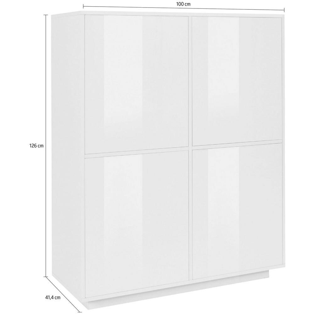 Credenza Zaccaria, Madia Da Cucina A 4 Ante, Buffet Da Soggiorno, 100% Made In Italy, Cm 100x41h126, Bianco Lucido - Foto 4