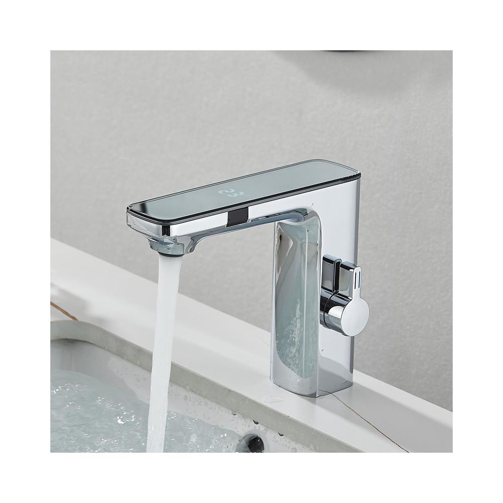 Rubinetto per lavabo da bagno, Blackswan, tipo M224, modello cromato, con display LCD e sensore, misura 18 cm - Foto 4