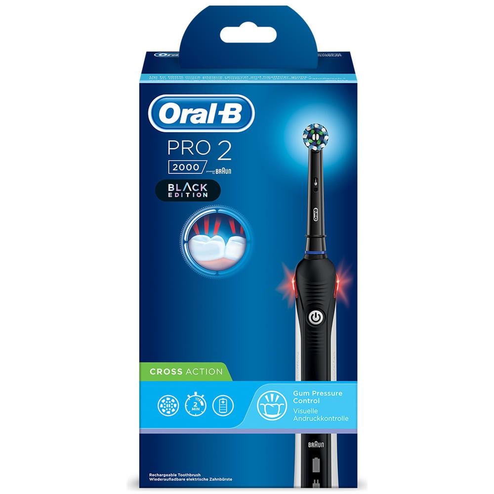 Oral-B Pro 2 2000 Spazzolino Elettrico Ricaricabile, 1 Manico Nero con Caricatore, 1 Testina CrossAction - Foto 2