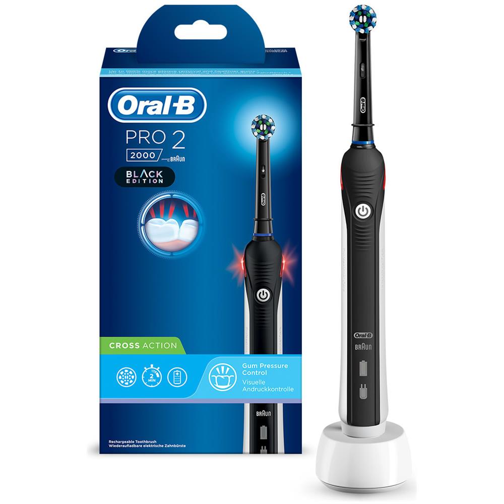 Oral-B Pro 2 2000 Spazzolino Elettrico Ricaricabile, 1 Manico Nero con Caricatore, 1 Testina CrossAction - Foto 4
