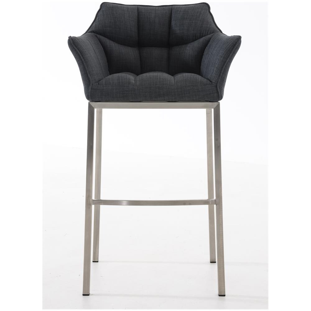 Sgabello DAMASO B con Telaio a 4 Gambe Nero, in Tessuto Grigio Scuro Telaio Acciaio Inox - Foto 2