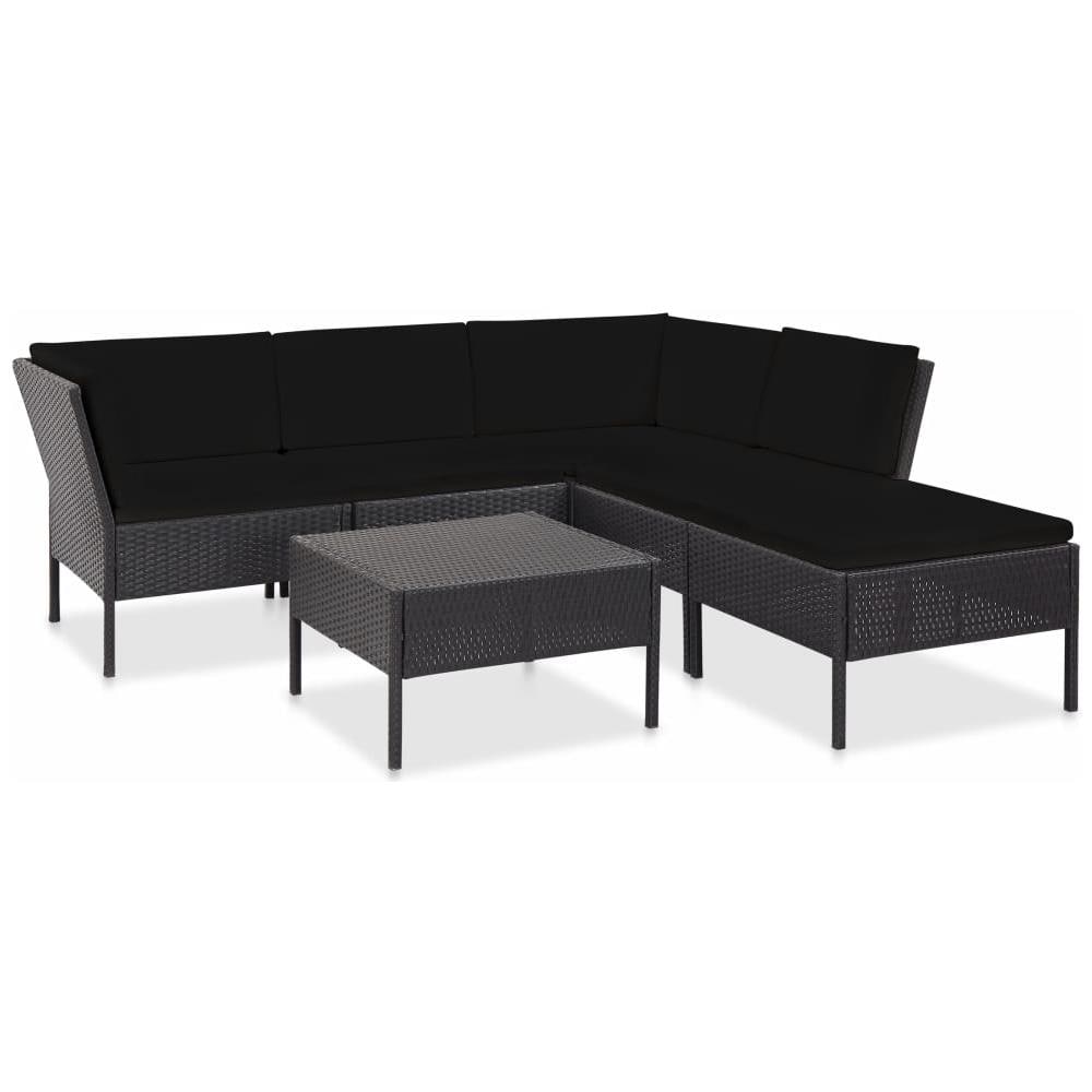 Set Divani Da Giardino 6 Pz Con Cuscini In Polyrattan Nero - Foto 1