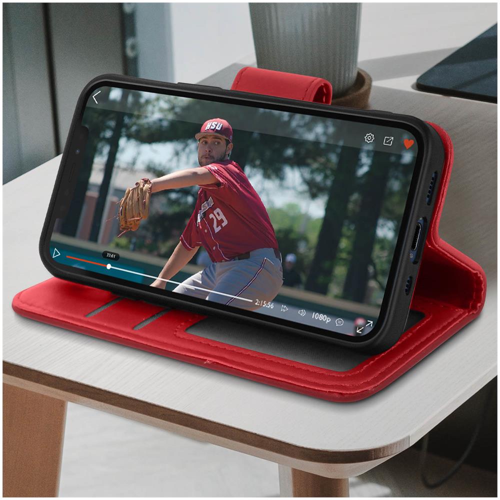 Custodia Iphone 12 Pro Max Porta Carte In Pelle Funzione Stand Premium Rosso - Foto 2