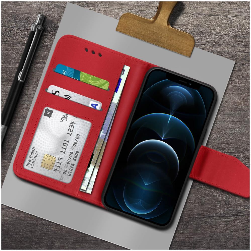 Custodia Iphone 12 Pro Max Porta Carte In Pelle Funzione Stand Premium Rosso - Foto 5