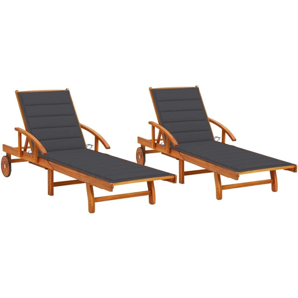 Sdraio 2 pz con Cuscini in Legno Massello di Acacia - Foto 1