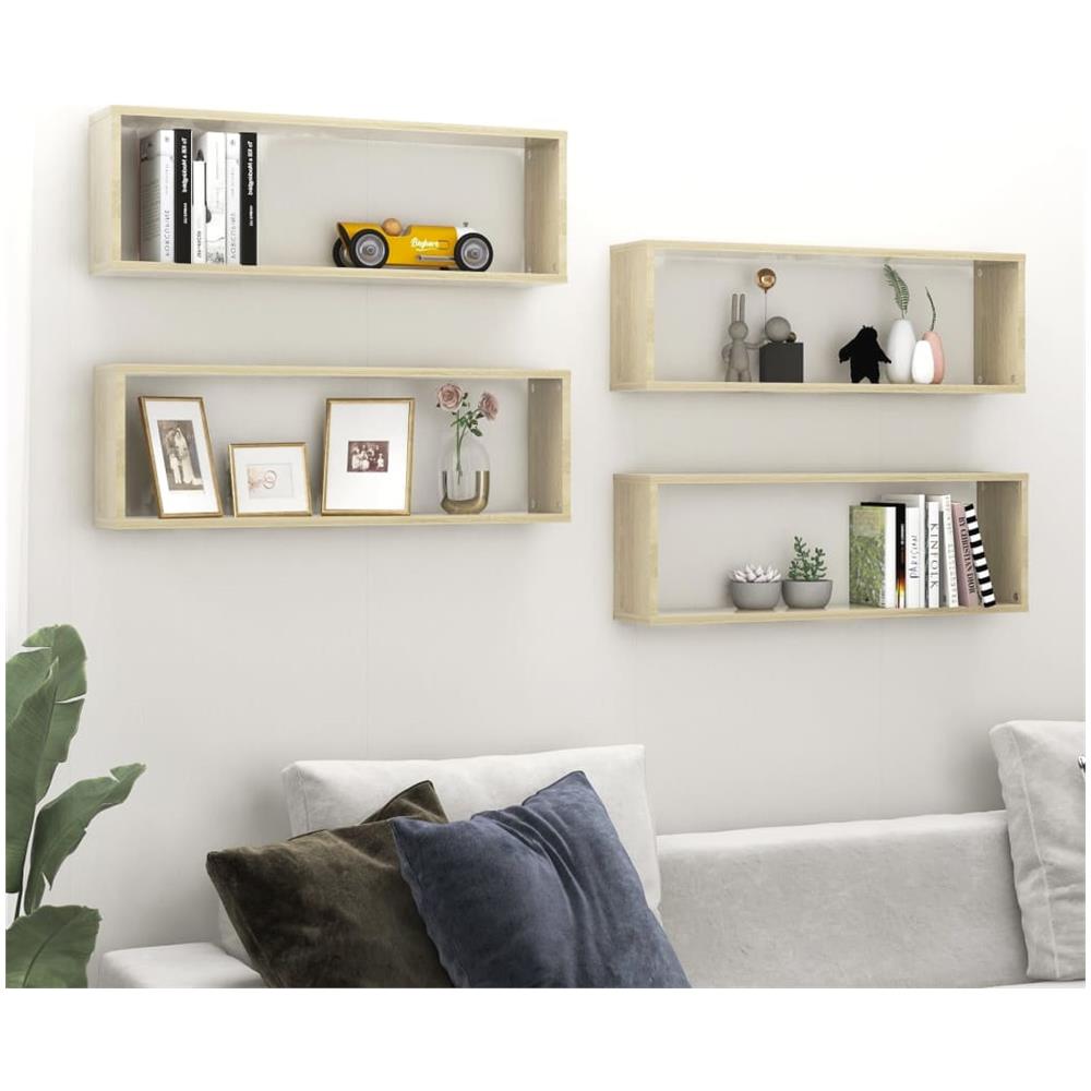 Mensole Parete Cubo 4pz Rovere Sonoma 80x15x26,5cm Multistrato - Foto 1