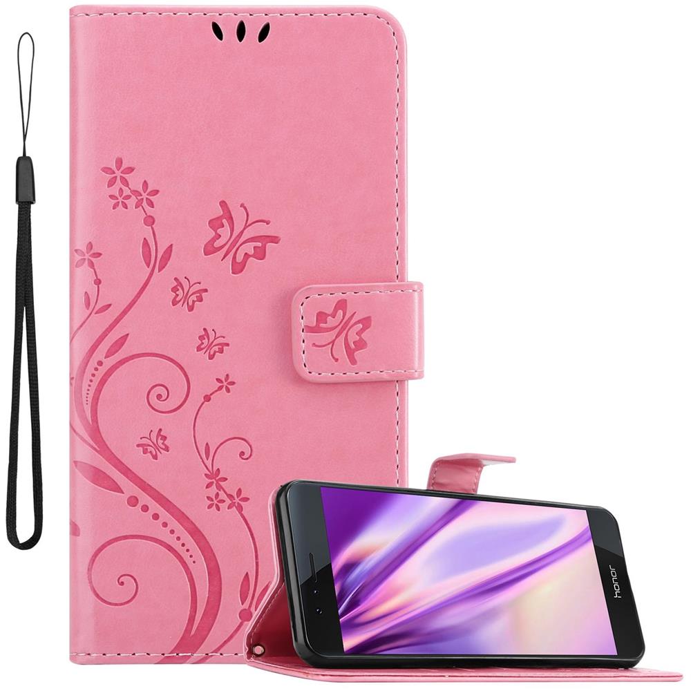 Custodia Compatibile Con Honor 8 / 8 Premium In Rosa Fiore - Coperchio Protettivo In Design Floreale Con Chiusura Magnetica, Funzione Stand E Slot Per Carte - Foto 1