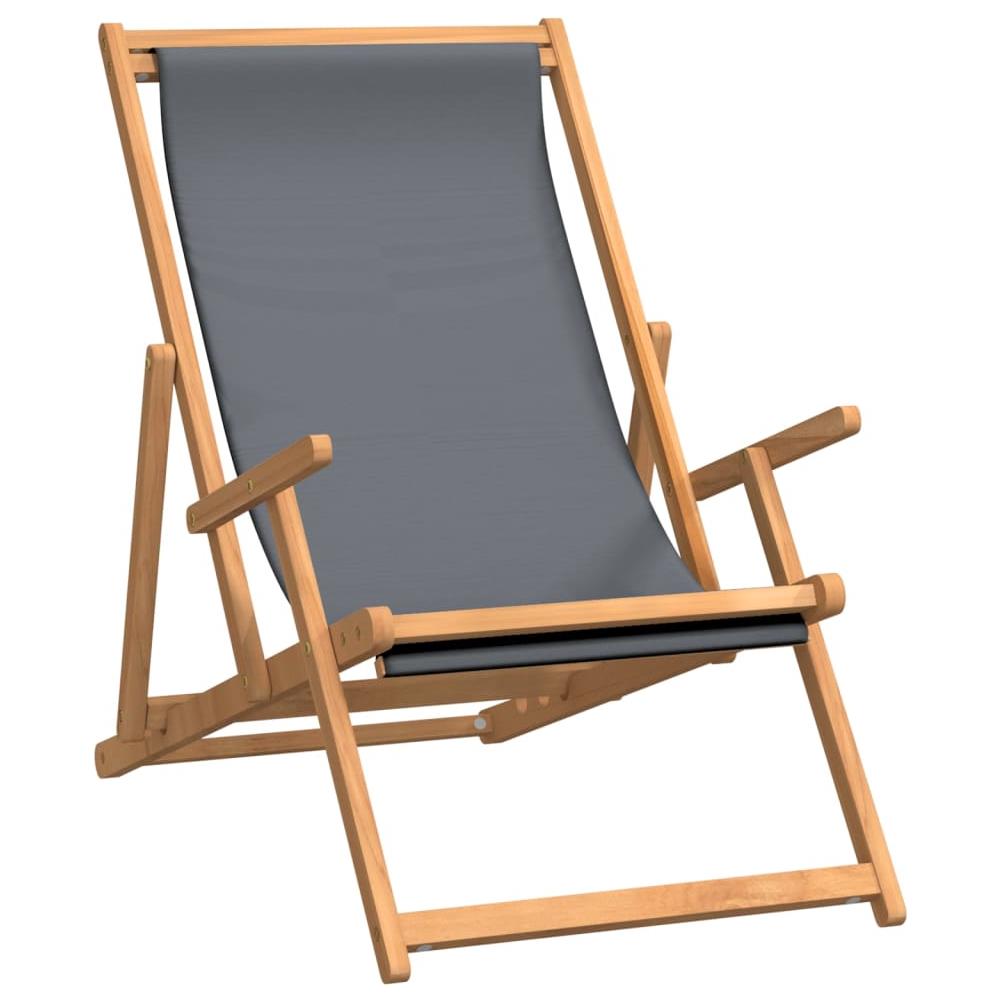 Sdraio Pieghevole da Spiaggia in Legno Massello di Teak Grigio - Foto 1